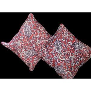 Pair Stratford Outdoor Pillows Paisley Print Red Purple White Weather Resistant